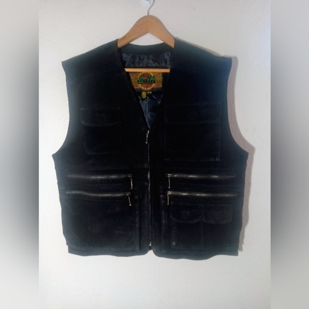 VTG Global Identity G-111 Men's Black Suede Leather Vest Zip/Snaps Size M